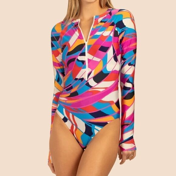 NEW 2023 TRINA TURK RIO ZIP-UP PADDLE SUIT RASH GUARD SWIMSUIT SIZE XLAR… - Picture 6 of 16